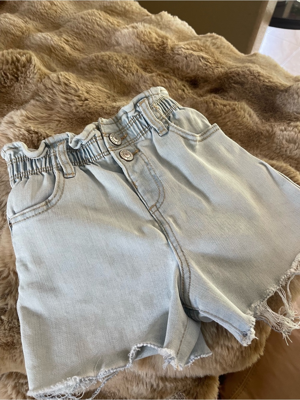 Zara Light Blue Paperbag Denim Shorts
